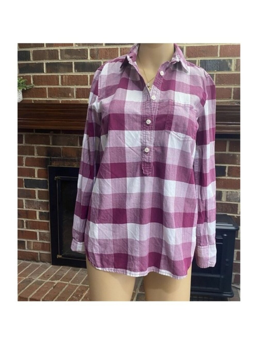 J Crew Women Berry Bold Magenta Red White Gingham Plaid  Shirt Size XS‎ Cotton